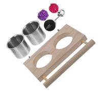 Kichvoe Stainless Steel Parrot Food Bowl and Holder Set with Fruit Fork and Wicker Ball, Bird Cage Feeding Cup and Feeder for Small to Medium Birds Random Color