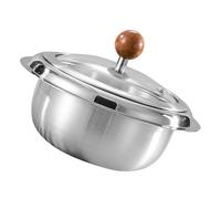 Kichvoe Stainless Steel Pot Ramen Pot with Lid 7.5in Resistant to Stains Rapid Heating Efficiency Silver Wood Handle for Korean Cuisine Cooking Tableware