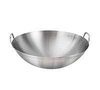 Kichvoe Stainless Steel Saucepan Stainless Steel Wok Grilling Wok Griddle Stir Fry Pan Flat Bottom Chinese Wok with Double Handle for Induction Electric Gas All Stoves 32cm Frying Pan