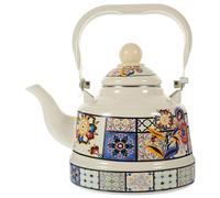 Kichvoe Thickened Enamel Kettle Stovetop Tea Kettle with Handle Vintage Design Even Heat Distribution Suitable for Induction Open Flame Easy to Clean Elegant Kitchen Accessory