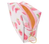 Kichvoe Travel Cosmetic Bag Leak-resistant Pu Makeup Bag Large Capacity with Strawberry Printing Pattern Wear-resistant Reusable Toiletry Organizer for Travel