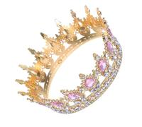 Kichvoe Vintage Queens Crown Bridal Headpieces Wedding Rhinestone Hair Accessories for Bride, Pink Alloy Tiara Suitable Head Circumference 42cm, for Festival and Party