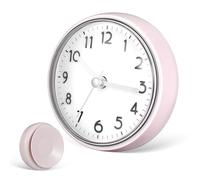 Kichvoe Waterproof Mini Shower Clock with Suction Cup, Small Bathroom Wall Clock Anti-fog for Kitchen and Restroom, White Dial Grey Frame, Battery Not Included