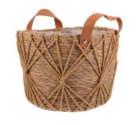 Kichvoe Woven Storage Basket Made with Brown Leather Handles, Unique Shape for Saving Space, Easy to Use and Place, to Decorate Your Home with Modern Farmhouse Style