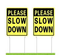 Kichwit 2 Pack Double Sided Please Slow Down Sign Plastic Yard Signs with Metal Stakes, Sign Measures 11.8 x 15.7 Inches