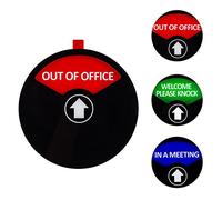 Kichwit Office Sign, 3-in-1 Privacy Sign - IN A MEETING, WELCOME PLEASE KNOCK, OUT OF OFFICE - Black, Plastic, Round, 5 Inch