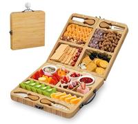 Kicinn Servings Tray - Foldable Snack Board for Tapas, Cheese & Fruit, Cheese Board with Cheese Knives, Forks, Bowls and Serving Boards, Bamboo, 58 cm