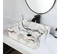 Kiciykc Bathroom Vessel Sink,Ceramic Vessel Sink with Faucet and Drain Combo Rectangular Small Sink Marble Vanity Sinks for Bathrooms Above Counter, 48×375×145mm