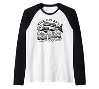 Kick His Ass Seabass | Funny Fishing Design for Anglers and Raglan Baseball Tee