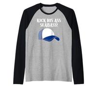 Kick His Ass Seabass Funny Retro Humor Design Raglan Baseball Tee