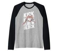 Kick Knee Elbow Block Muay Thai Fighter Sunset Raglan Baseball Tee
