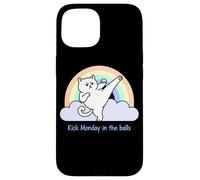 Kick Monday In The Balls Rainbow Cat Case for iPhone 15
