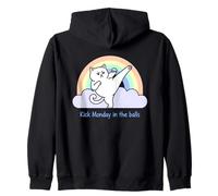 Kick Monday In The Balls Rainbow Cat Zip Hoodie