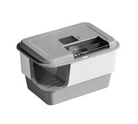 Kick-Resistant Cat Toilet with Lid, Gray And White | Portable, Pet Supply, for Home