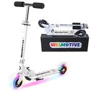 Kick Scooter for 3+Years Old Boys & Girls Lightweight, Foldable, Aluminum Frame, and Adjustable Handlebars, Rear Brake, and Flashing Light up Wheels (White)