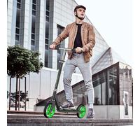Kick Scooter for Adults Teens Kid Foldable Lightweight Sport Scooters with Hand Brake Adjustable Height Folding, Large Wheels Durable Load 300 LBS Black Green