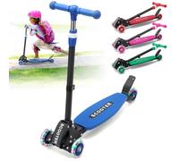 Kick Scooter for Kids 3-7 8-12 Age - Three Wheel Light Up Scooters, Flexible Lean to Steer,Foldable,Stable Dual Rear Wheels, Adjustable Height, Birthday Gifts for Girls Boys Up to 170 Lbs