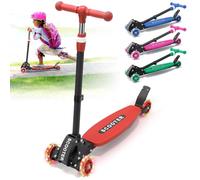 Kick Scooter for Kids Age 3-12,Flexible Lean-to-Steer,Light Up Three Wheeled Scooters,Adjustable Height Scooter for Kid, Wide Dual Rear Wheels,Birthday for Girls Boys - Red
