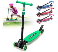 Kick Scooter for Kids Age 3-7 8-12, Light Up 3 Wheeled Scooters,Lean-to-Steer,Three Adjustable Height Scooter for Kids, Foldable,Safe Stable Ride for Girl Boy Kid up to 170 LB - Green