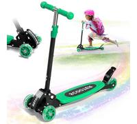 Kick Scooter for Kids Age 3-7, Light Up 3 Wheeled Scooters,Lean-to-Steer,Three Adjustable Height Scooter for Kids, Foldable,Safe Stable Ride for 3-5,5-7 Year Old Girl Boy Kid Gift - Green