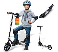 Kick Scooter for Kids Ages 6+, Teens & Adults, Adjustable Handlebars, Rear Brake, Big Wheel Foldable Scooter for Indoor & Outdoor (Black)