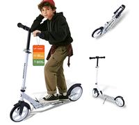 Kick Scooter for Kids Ages 6+, Teens & Adults, Adjustable Handlebars, Rear Brake, Big Wheel Foldable Scooter for Indoor & Outdoor (White)