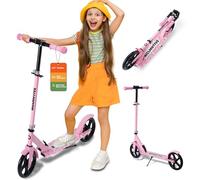 Kick Scooter for Kids Ages 6+, Teens & Adults, Adjustable Handlebars, Rear Brake, Big Wheel Foldable Scooter for Indoor & Outdoor (Pink)