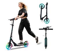 Kick Scooter for Kids Ages 6+ Teens & Adults, with front handbrake and Rear Brake, and Adjustable Handlebars, Big Sturdy PU flash Wheels Great Gift & Toy (Black)