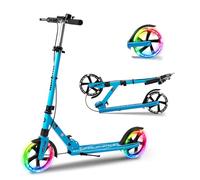 Kick Scooter for Kids Ages 6+ Teens & Adults, with front handbrake and Rear Brake, and Adjustable Handlebars, Big Sturdy PU flash Wheels Great Gift & Toy (Blue)