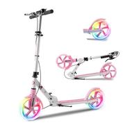 Kick Scooter for Kids Ages 6+ Teens & Adults, with front handbrake and Rear Brake, and Adjustable Handlebars, Big Sturdy PU flash Wheels Great Gift & Toy (White)