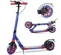 Kick Scooter for Kids Ages 8-12, 200mm Big Wheel Adult Scooter with Disc Brakes and Carry Strap, Foldable Scooters for Teenagers 11-15 (LED-Dark Blue)