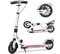 Kick Scooter for Kids Ages 8-12 with Light-Up Deck, 200mm Big Wheels Foldable Scooter for Teens & Adults, Adult Scooters with Disc Brakes, Scooters with 4-Height Adjustable Handlebar and Carry Strap