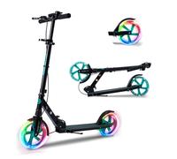 Kick Scooter for Kids Ages 8+ Teens & Adults, with front handbrake and Rear Brake, and Adjustable Handlebars, Big Sturdy PU flash Wheels Great Gift & Toy (Black)