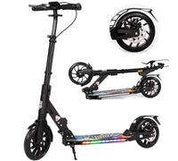 Kick Scooter for Teens & Adults, 200mm Big Wheels Foldable Scooter for Kids Ages 8-12, Adult Scooters with LED Light-Up Deck, 4-Height Adjustable, Disc Brakes