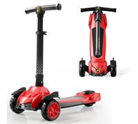 Kick Scooter with Adjustable & Foldable Handlebar, Light Up & 3 Flashing Wheels, Extra Wide Deckplate, Ride on Scooter with Brake for Kids 3-10 Years Old