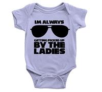 Kickass Tees Always Getting Picked Up Babygrow 3-6m Blue Baby Boy Funny Joke Cheeky Gift New Born