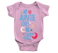 Kickass Tees Auntie Loves Me to The Moon Babygrow 12-18m Pink Funny Sweet Cute Stars Body Suit Gift New