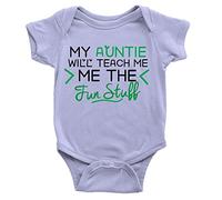Kickass Tees Auntie Will Teach The Fun Stuff Babygrow 12-18m Blue Funny Gift from Aunt Body Suit New Baby