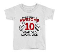 Kickass Tees Awesome 10 Year Old Kids T-Shirt 9-11yrs White 10th Birthday Celebration Gift Cool Top
