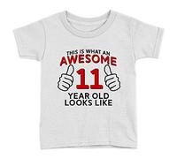Kickass Tees Awesome 11 Year Old Kids T-Shirt 9-11yrs White 11th Birthday Celebration Gift Cool Top