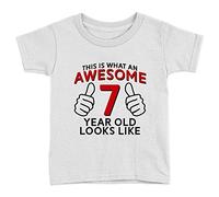 Kickass Tees Awesome 7 Year Old Kids T-Shirt 7-8yrs White 7th Birthday Celebration Gift Cool Top