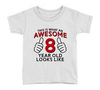 Kickass Tees Awesome 8 Year Old Kids T-Shirt 7-8yrs White 8th Birthday Celebration Gift Cool Top