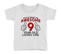 Kickass Tees Awesome 9 Year Old Kids T-Shirt 9-11yrs White 9th Birthday Celebration Gift Cool Top