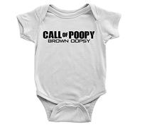 Kickass Tees Call of Poopy Babygrow 3-6m White Funny Joke Video Gaming Duty Gift Present New Baby