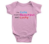 Kickass Tees Cute Beautiful Lucky Babygrow 0-3m Pink Family Mum Dad Funny Joke Gift Present New Born