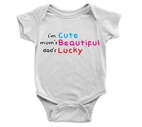 Kickass Tees Cute Beautiful Lucky Babygrow 6-12m White Family Mum Dad Funny Joke Gift Present New Born