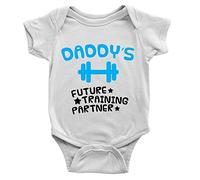 Kickass Tees Daddy's Future Training Buddy Babygrow 3-6m White Workout Gym Dad Present Baby Boy Son Gift