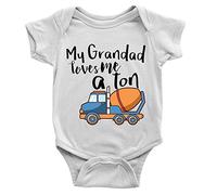 Kickass Tees Grandad Loves Me a Ton Babygrow 18-24m White Funny Joke Toy Truck Gift Present New Born