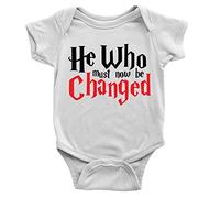 Kickass Tees He Who Must Be Changed Babygrow 12-18m White Funny Harry Body Suit Vest Potter Gift Baby Boy