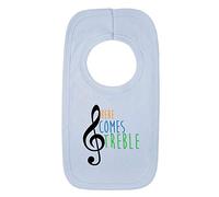 Kickass Tees Here Comes Treble 1 Baby Bib One Size Blue Funny Cute Music Teacher Lover New Born Gift
